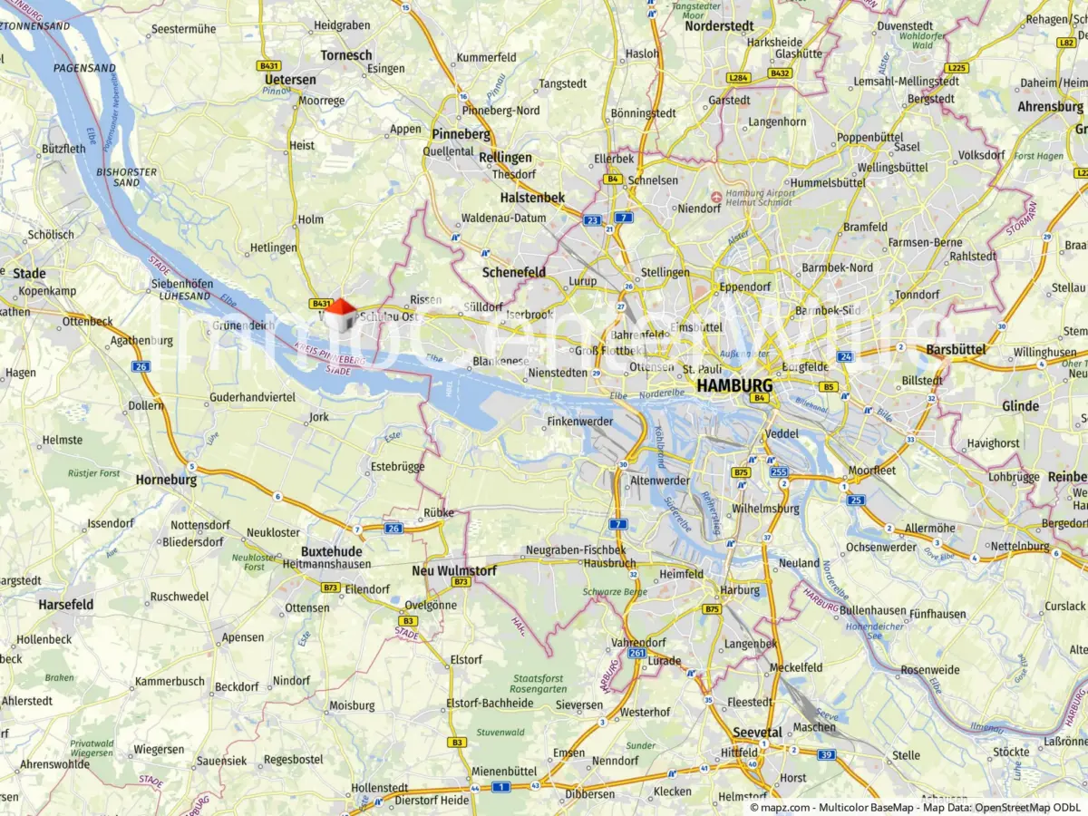Lage Wedel in der Region